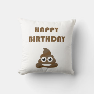 Funny Cute Happy Birthday Party Poop Emoji Cushion