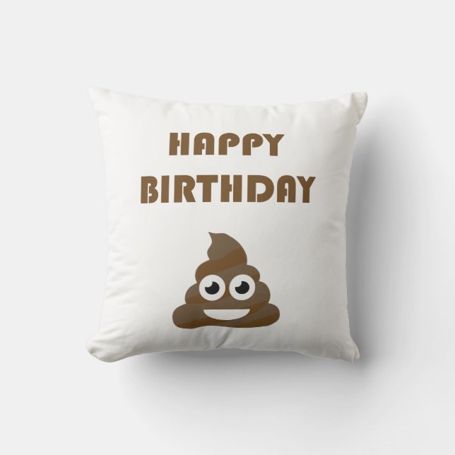 Funny Cute Happy Birthday Party Poop Emoji Cushion (Front)