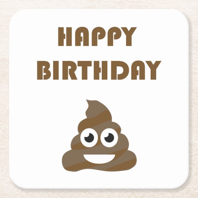 Funny Cute Happy Birthday Party Poop Emoji Square Paper Coaster (Front)