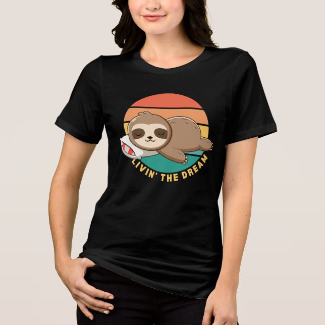 Funny Cute Happy Sleeping Sloth Tri-Blend Shirt (Front)