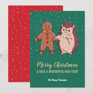 Funny Cute Hedgehog Merry Christmas Happy New Year Holiday Card