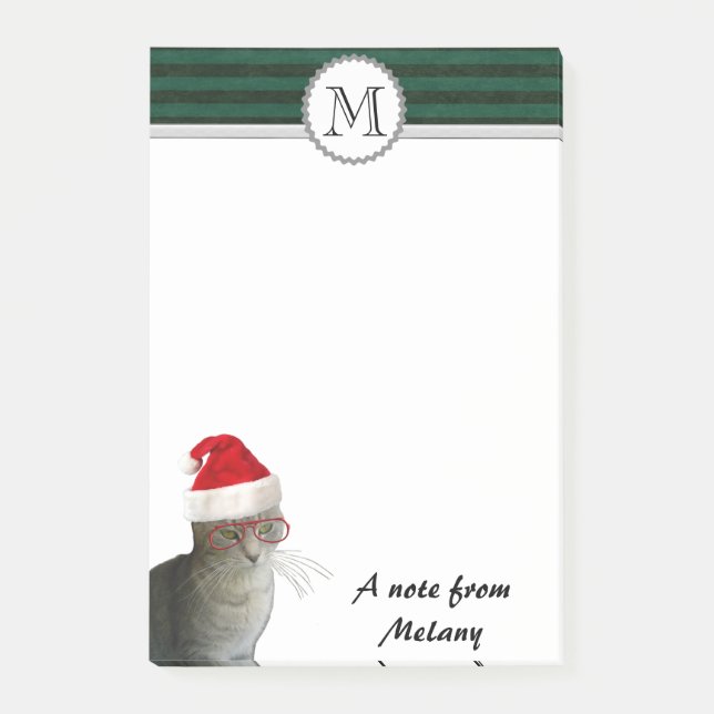Funny cute Holiday santa cat monogram Post-it Notes (Front)