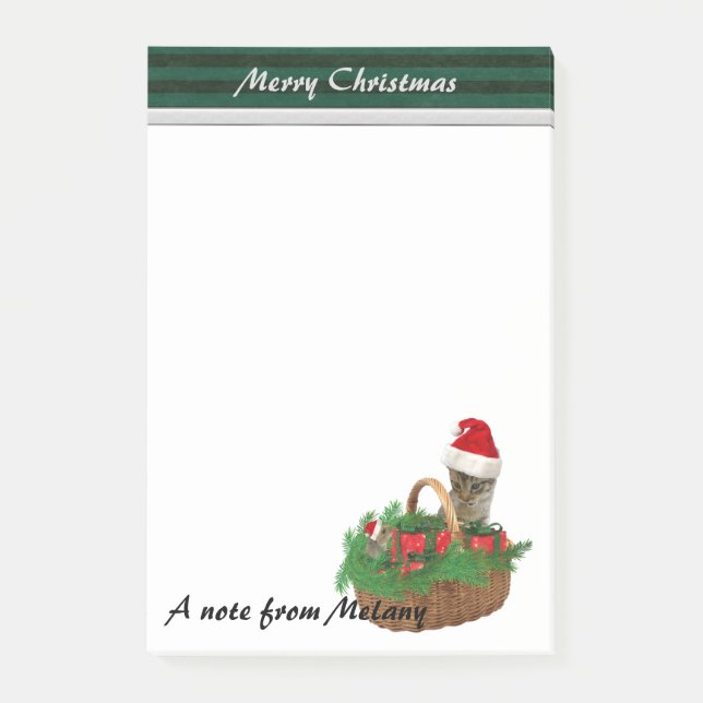 Funny cute Holiday Santa cat & mouse monogram Post-it Notes (Front)
