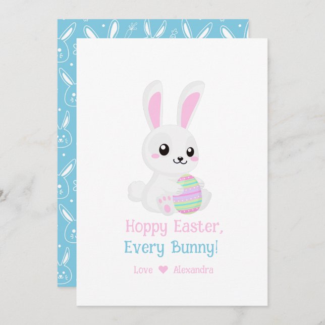 Funny Cute Hoppy  Easter Every Bunny Sky Blue Holiday Card (Front/Back)