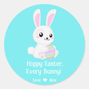 Funny Cute Hoppy Easter Every Bunny Turquoise Classic Round Sticker