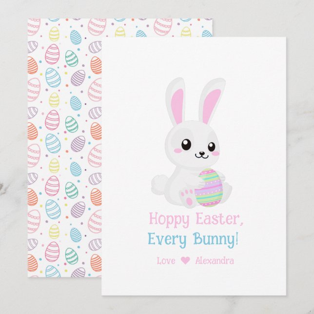 Funny Cute Hoppy  Easter Every Bunny White Holiday Card (Front/Back)