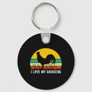 Funny Cute I Love My Chickens Retro Vintage Rooste Key Ring