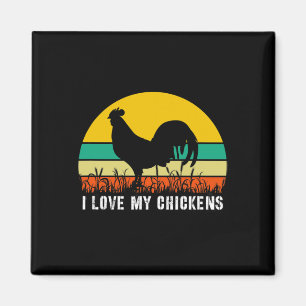 Funny Cute I Love My Chickens Retro Vintage Rooste Magnet
