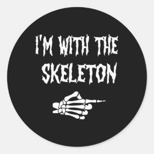 Funny Cute I'm With Skeleton Halloween Couples Mat Classic Round Sticker