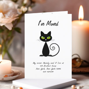Funny Cute I've Moved Black Cat Announcement