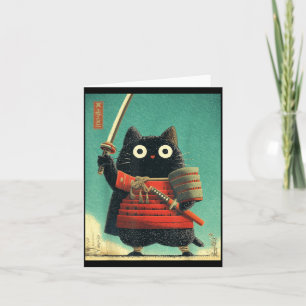 Funny Cute Japanese Cat Samurai Sumi-e Katana Card
