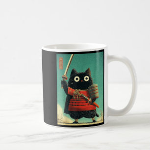 Funny Cute Japanese Cat Samurai Sumi-e Katana Coffee Mug