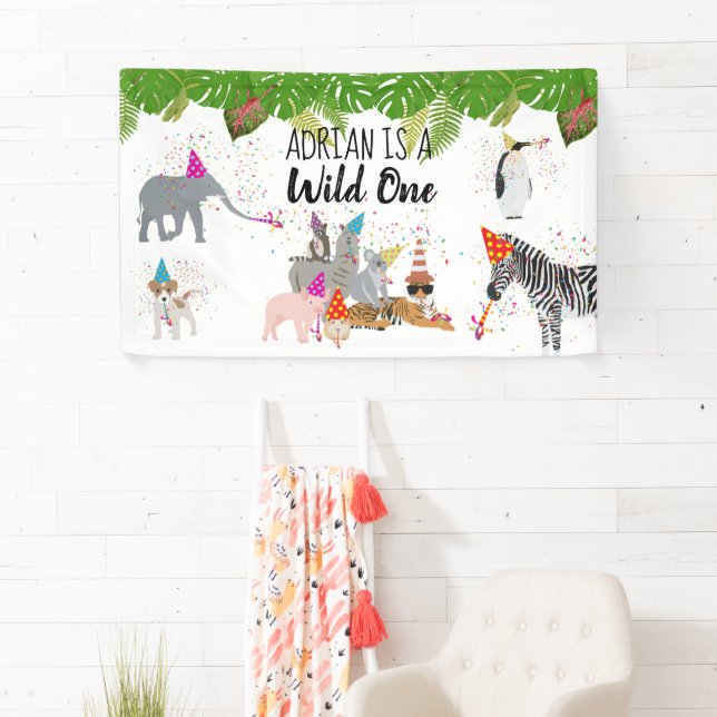 Funny & Cute Jungle Animals at Party Wild One Banner (Insitu)