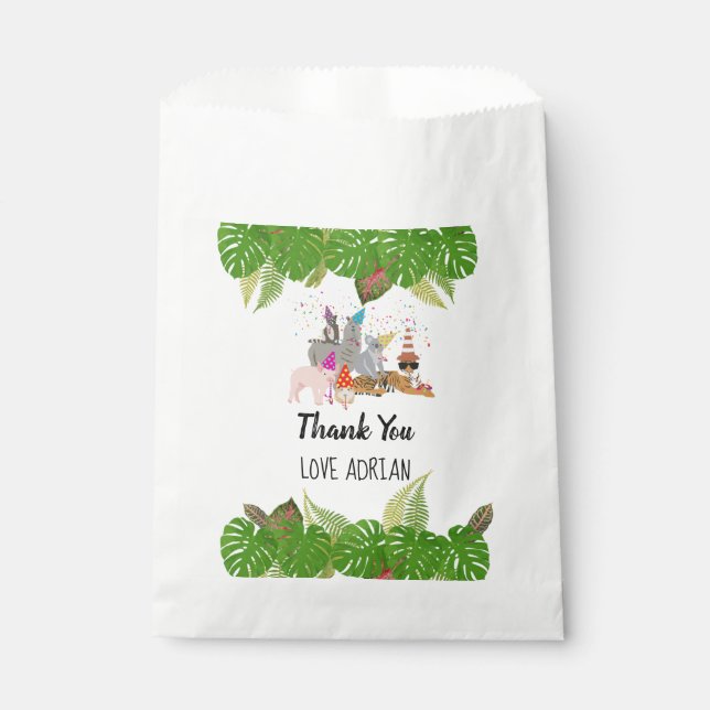 Funny & Cute Jungle Animals at Party Wild One Favour Bag (Front)