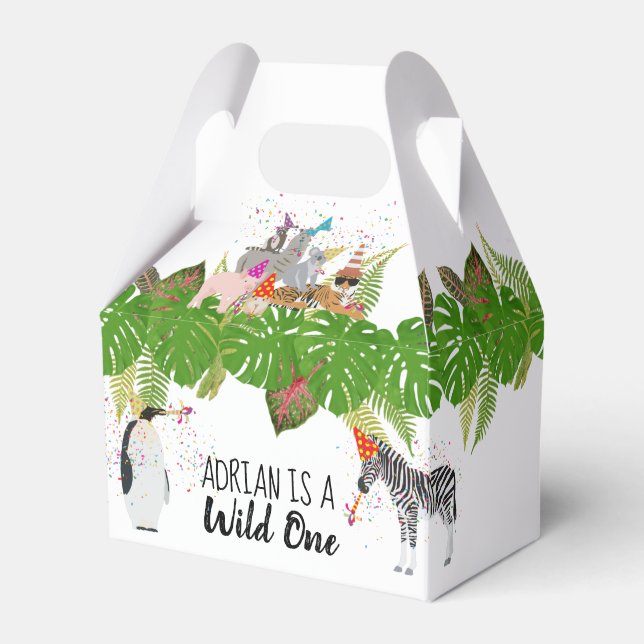 Funny & Cute Jungle Animals at Party Wild One Favour Box (Front Side)