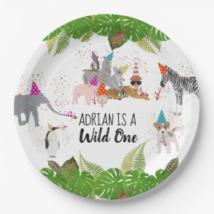 Funny & Cute Jungle Party Animals Wild One Paper Plate