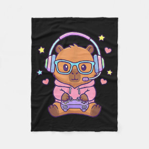 Funny cute kawaii capybara gamer gaming boys fleece blanket