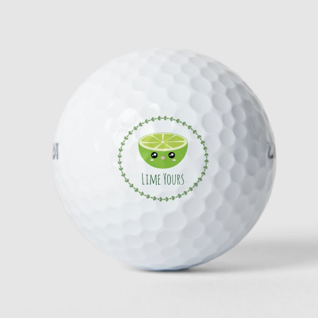 Funny Cute Kawaii Lime Yours I'm Yours Fruit Pun Golf Balls (Front)