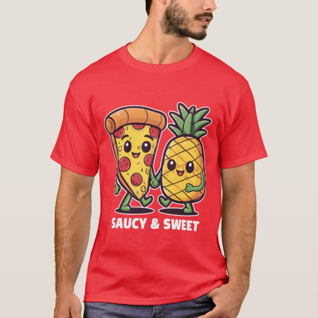 Funny Cute Kawaii Pizza Pineapple Friends Saucy gi T-Shirt (Front)