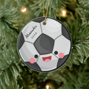 Funny Cute Kawaii Soccer Ball Kids Personalised Ceramic Ornament