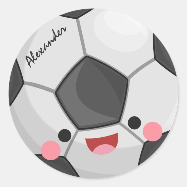 Funny Cute Kawaii Soccer Ball Kids Personalised   Classic Round Sticker (Front)