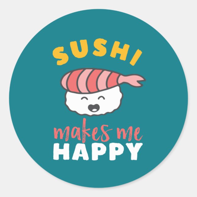 Funny Cute Kawaii Sushi Japanese Food Lover Classic Round Sticker (Front)