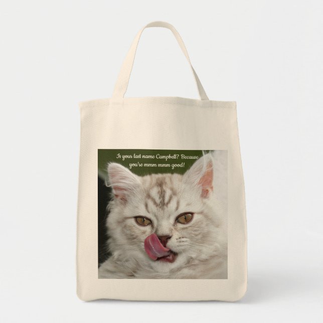 Funny, Cute Kitten Licking His Chops Tote Bag (Front)