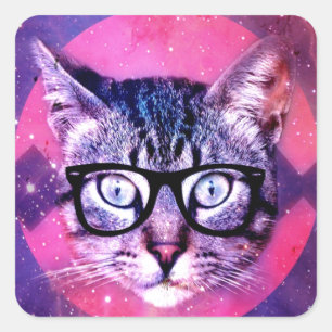 Funny Cute Kitty Glasses Cat Square Sticker