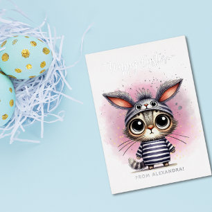 Funny Cute Kitty in Bunny Costume Happy Easter Foil Holiday Card