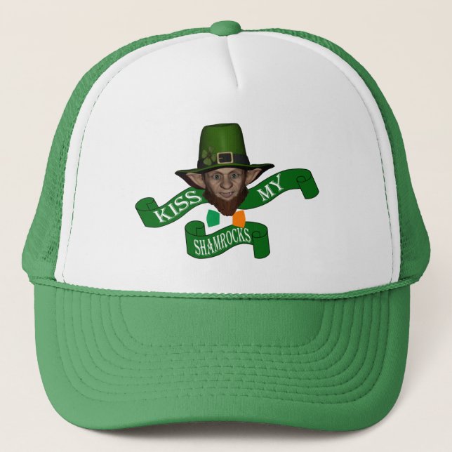 Funny cute  leprechaun  St Patrick's day Trucker Hat (Front)