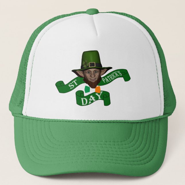 Funny cute  leprechaun  St Patrick's day Trucker Hat (Front)