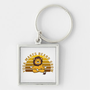 Funny cute lion doing yoga. funny yoga poses key ring