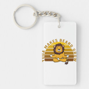 Funny cute lion doing yoga. funny yoga poses key ring