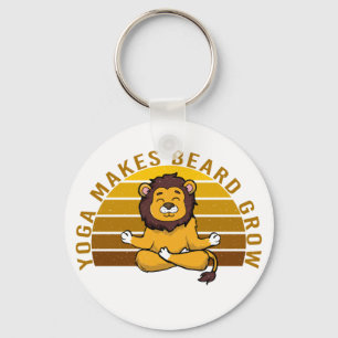 Funny cute lion doing yoga. funny yoga poses key ring