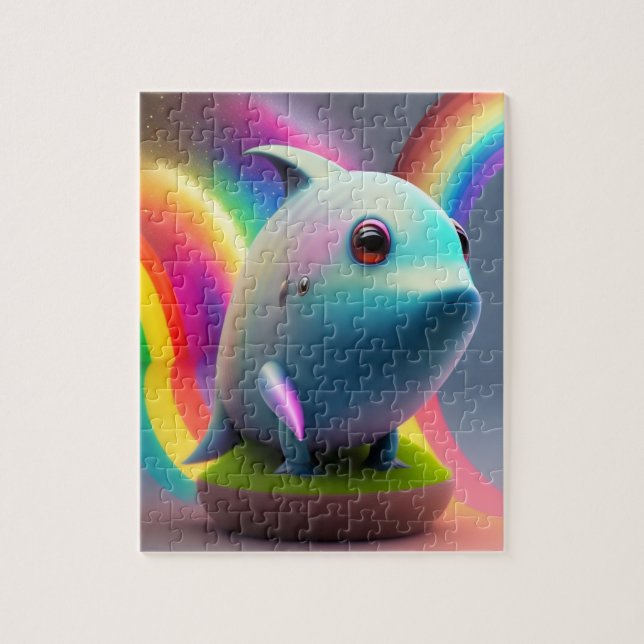 Funny Cute Little Baby Shark Wtith Rainbow Jigsaw Puzzle (Vertical)
