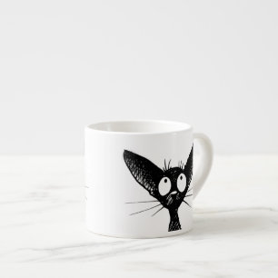 Funny Cute Little Black Cat Art Espresso Cup