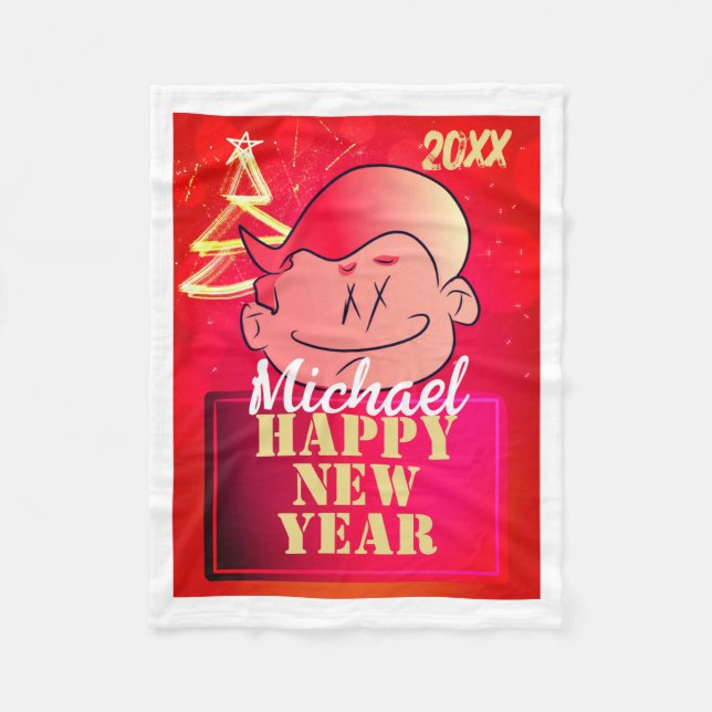 Funny Cute Little Cartoon Boy Happy New Year  Fleece Blanket (Front)
