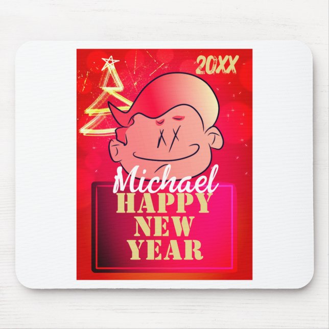 Funny Cute Little Cartoon Boy Happy New Year  Mouse Pad (Front)