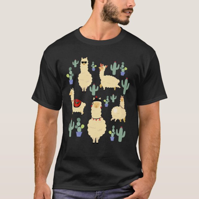 Funny Cute Llama Squad Pose Picture T-Shirt (Front)