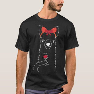 Funny cute llama wine design for llama and alpaca  T-Shirt