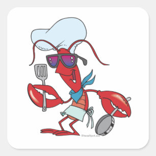 funny cute lobster cook chef square sticker