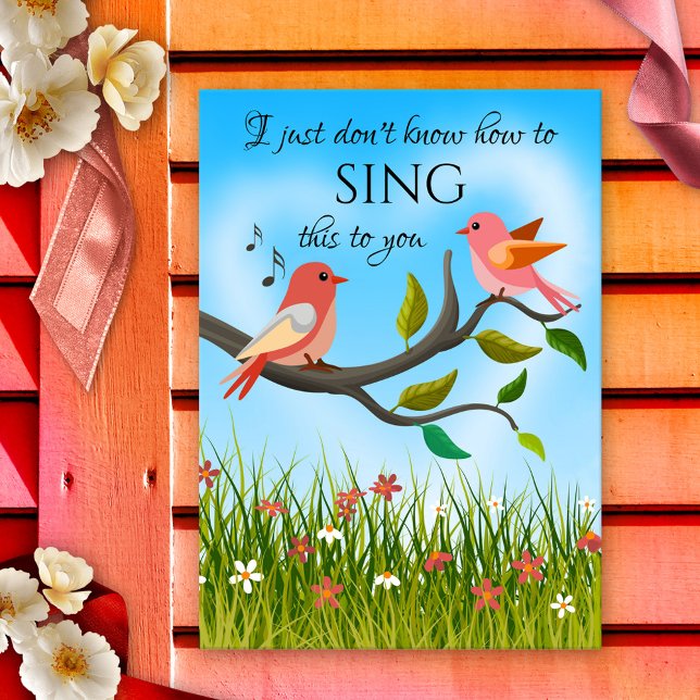 Funny Cute Love Birds Valentines Day Card (Funny and  colorful Valentine's Day card featuring cute love birds in a happy spring meadow.)