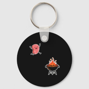 Funny Cute Meat Jumping Into Bbq Grill Humour Key Ring
