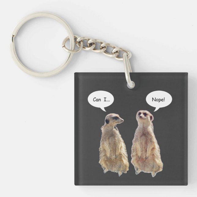 Funny, cute meerkats in conversation key ring (Front)