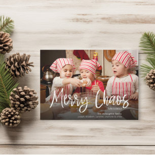 Funny Cute Merry Chaos Family Photo   Holiday Card