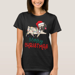 Funny Cute Merry Christmas Pug Santa Hat Xmas Ligh T-Shirt