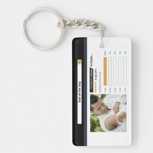 Funny Cute Modern 5 Star Dad Photo Key Ring (Front)