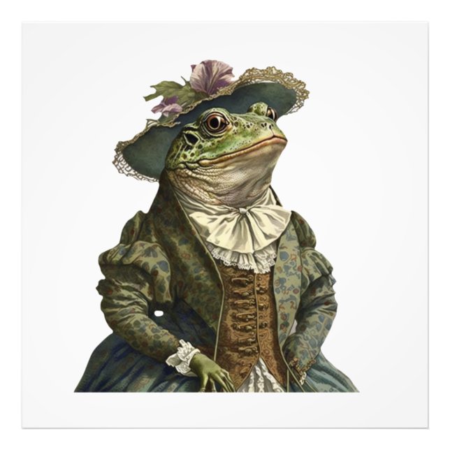 Funny Cute Modern Elegant Dressed Frog on Photo Print (Front)