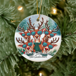 Funny, Cute, Modern Family Photo Christmas Ceramic Ornament