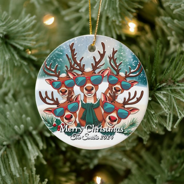 Funny, Cute, Modern Family Photo Christmas Ceramic Ornament (Tree)